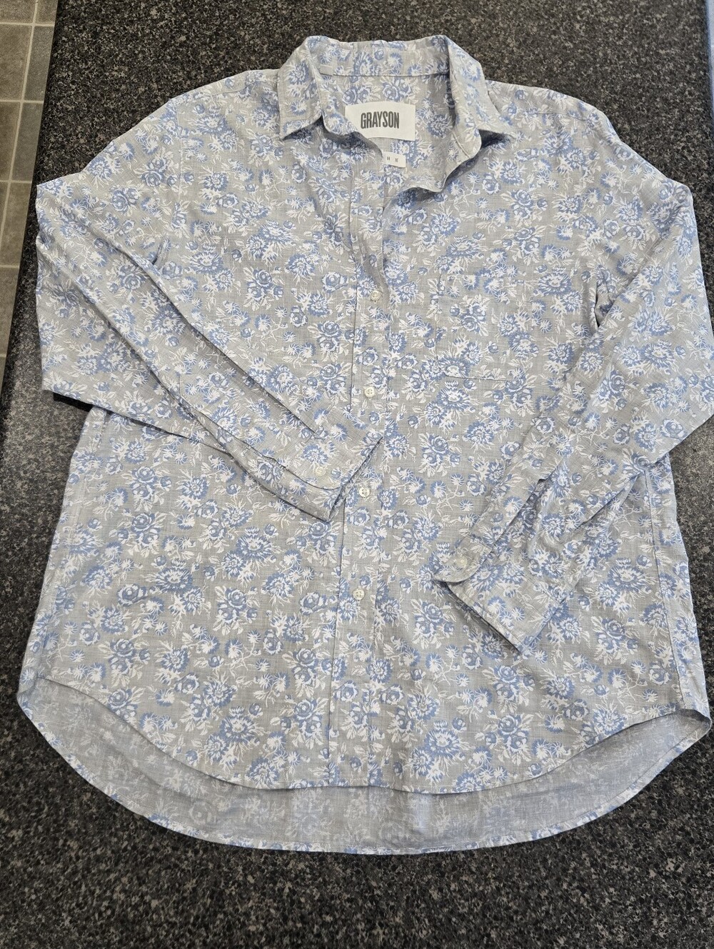 Grayson The Hero Women’s Size 03 Floral Button Down Shirt Blue Gray Cotton